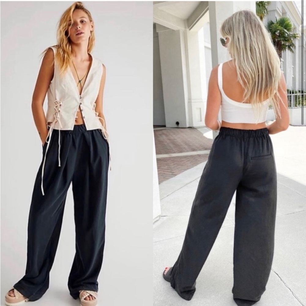 Free People Nothin' To Say Pleated Trousers in Black Size Medium 0965